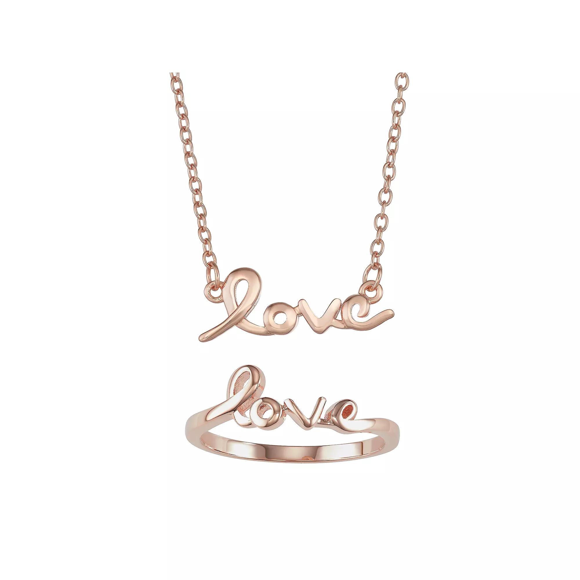 Necklace & Ring 2-piece "Love" Jewelry Set, Women's, Size: 7, 18k Rose Gold Plated Product Image