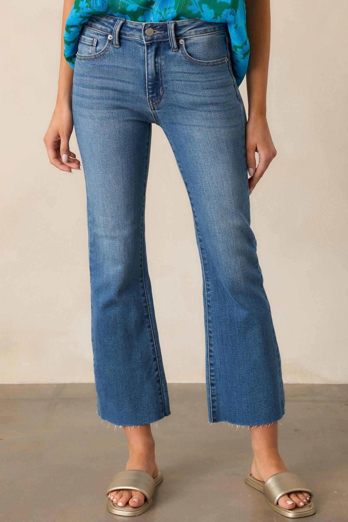 Back And Forth Medium Wash Cropped Flare Jeans Product Image