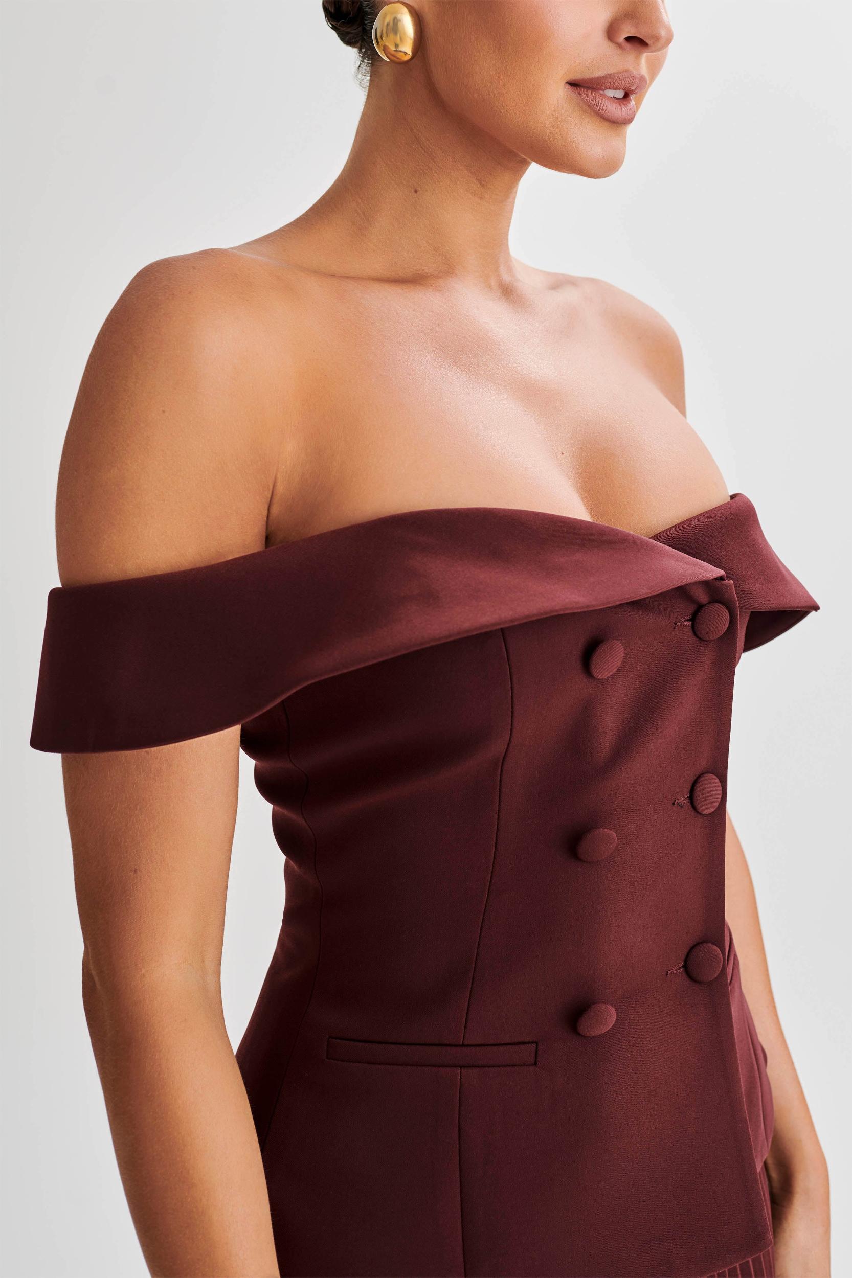 Krista Strapless Suiting Top - Plum Product Image