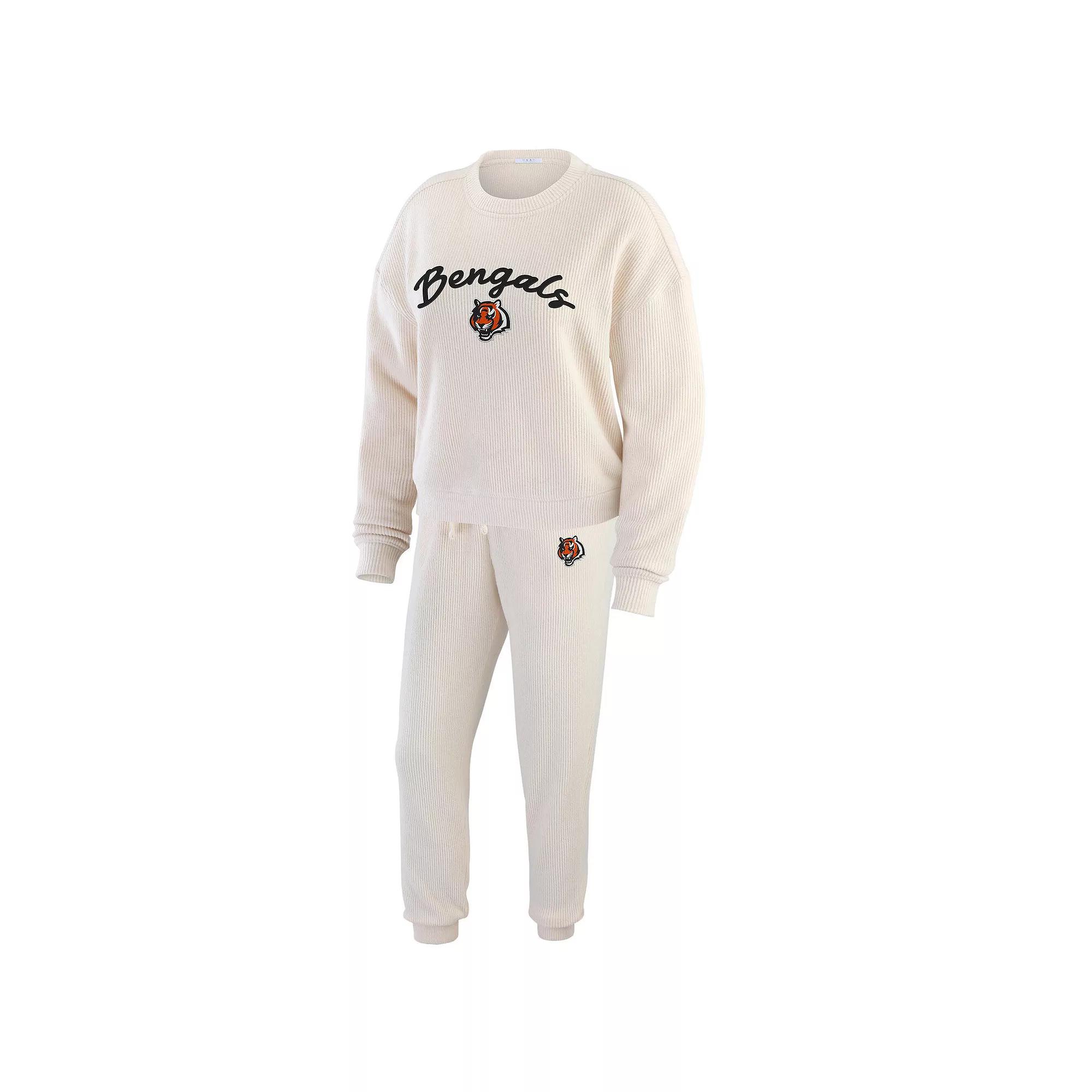 Women's WEAR by Erin Andrews  Oatmeal Cincinnati Bengals Plus Size Rib-Knit Long Sleeve T-Shirt & Pants Lounge Set, Size: 3XL, Team Product Image