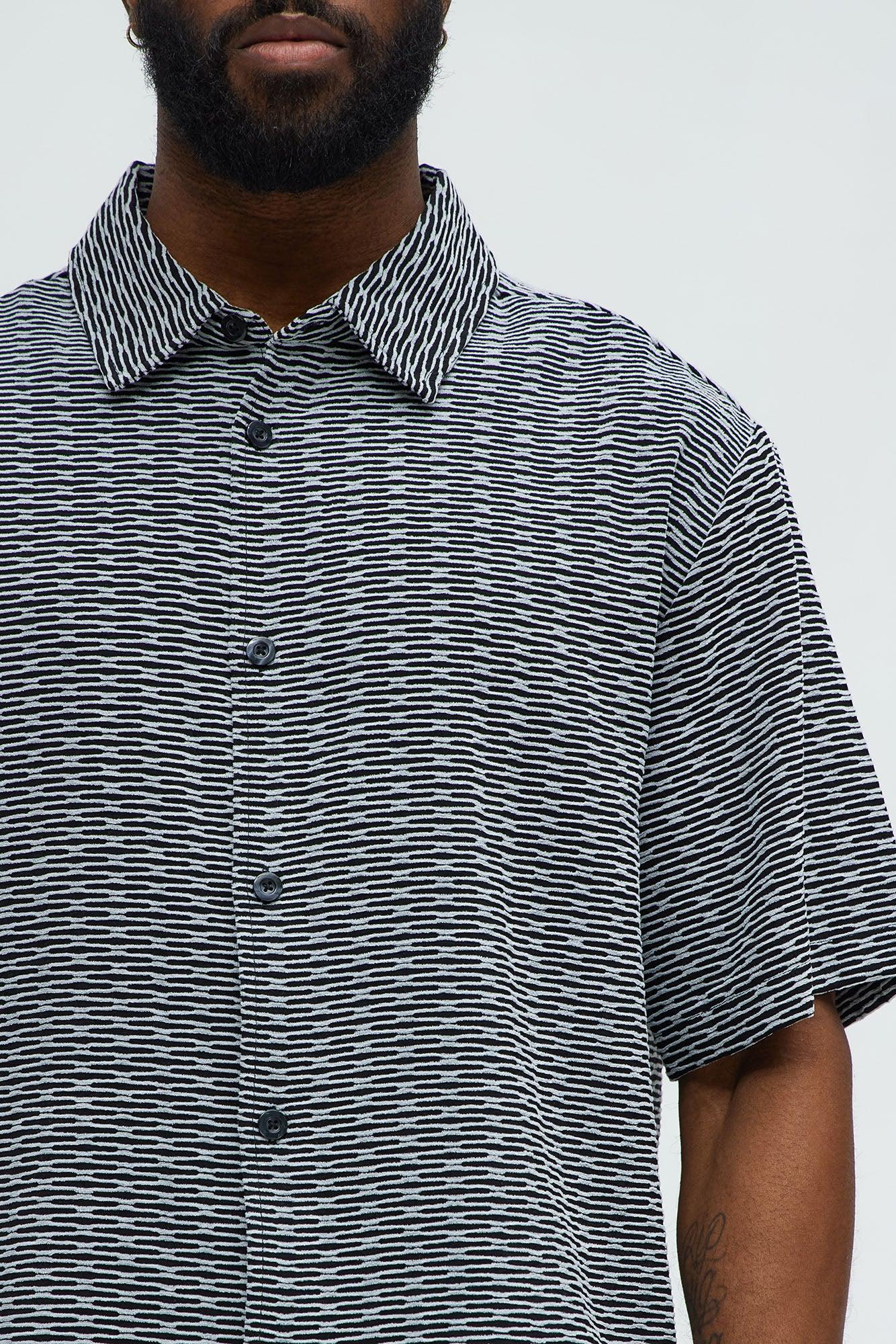 Textured Chenille Pattern Button Up Shirt - Black/White Product Image