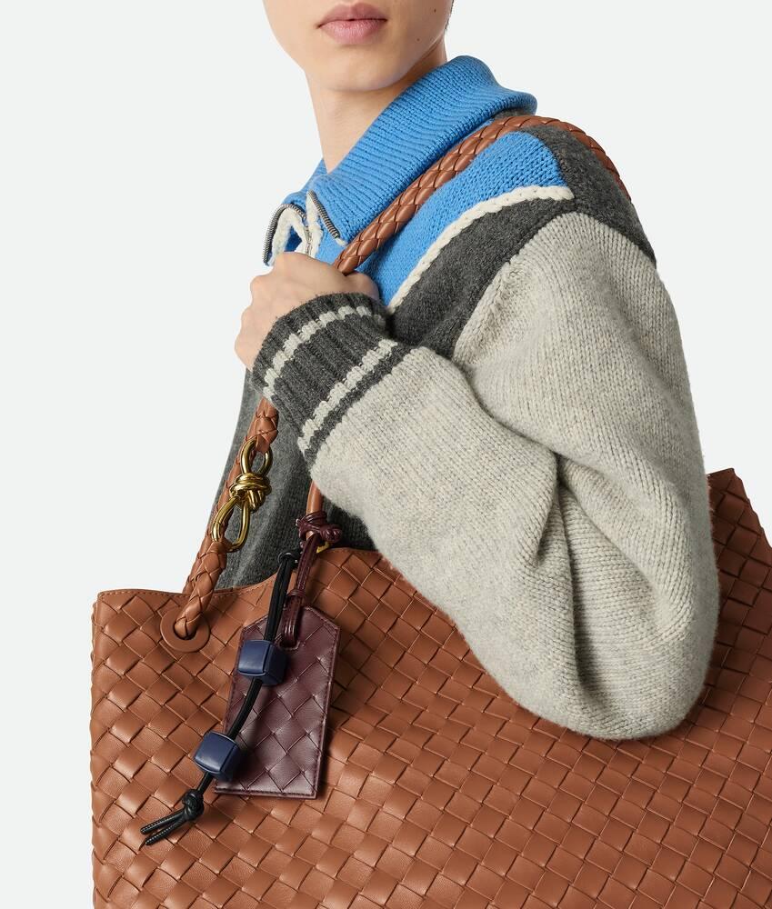 Men's Intrecciato Tag Holder On Strap in Madder brown Product Image