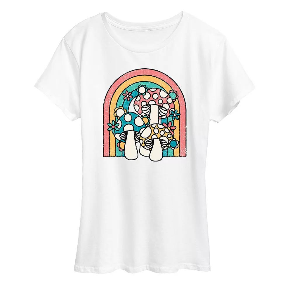 Women's Retro Mushrooms Rainbow Graphic Tee, Girl's,  Product Image