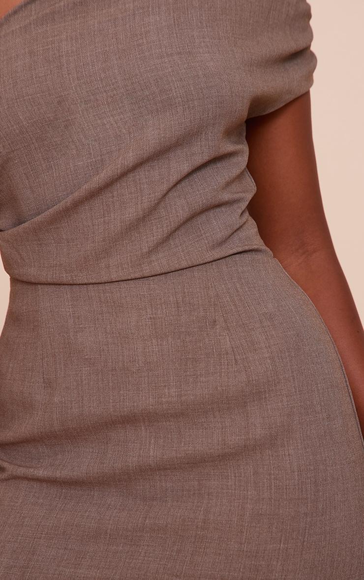 Taupe Woven Ruched One Shoulder Mini Dress Product Image