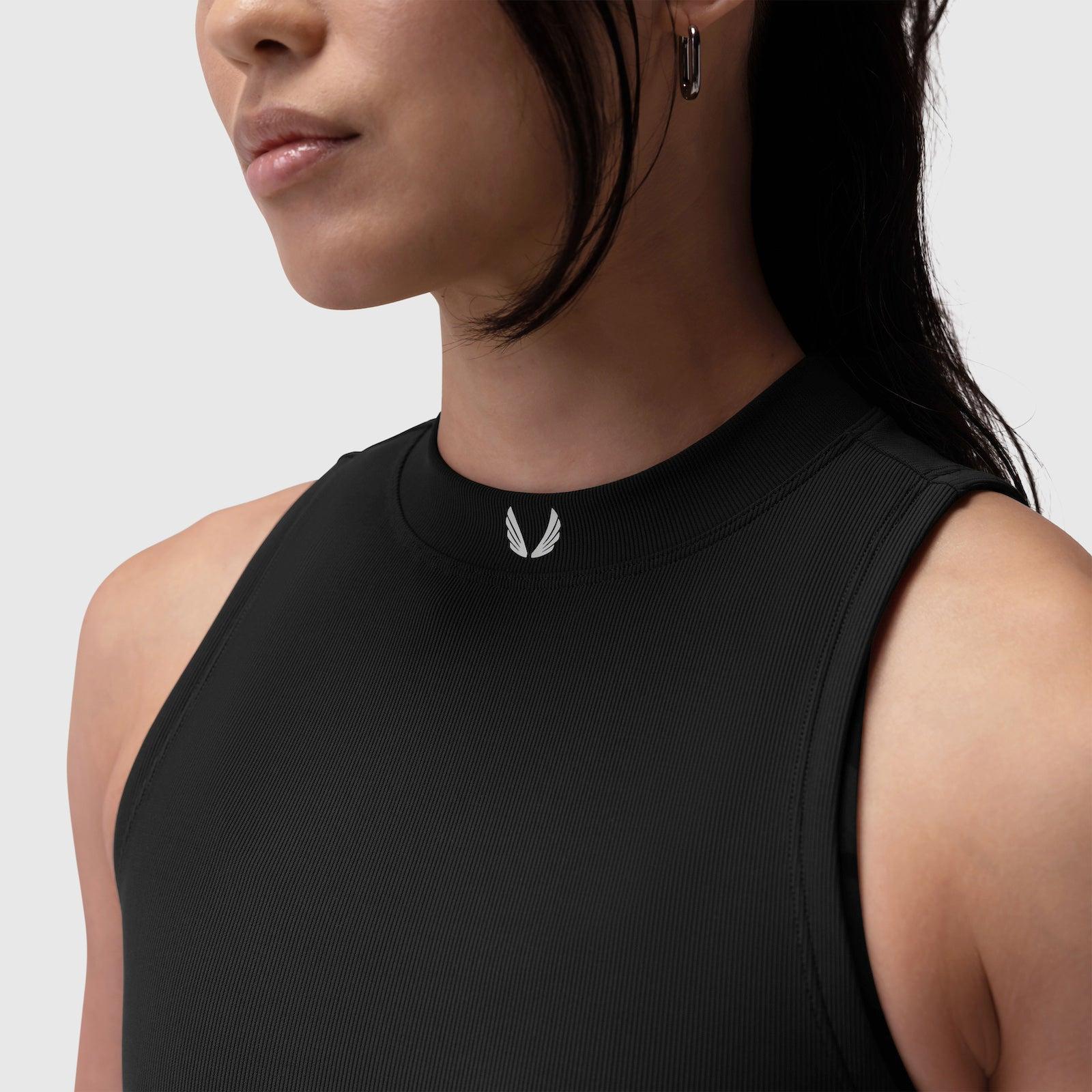 W023. Performance Ribbed Mockneck Tank - Black Product Image