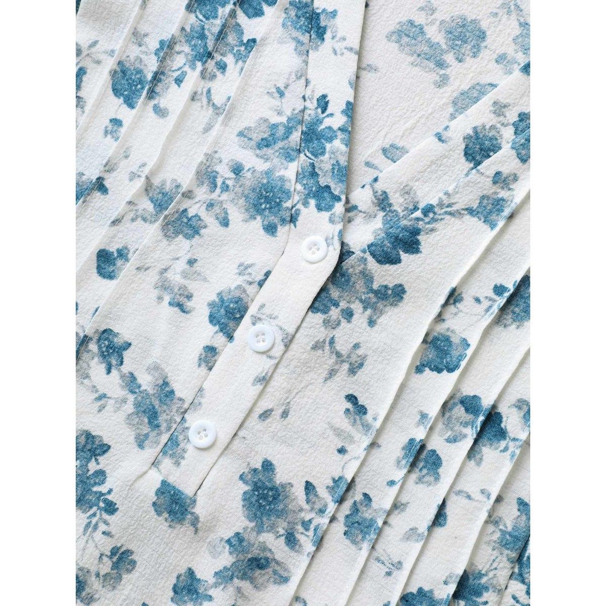 Plus Size Originalwhite Floral Toothpick Pleat Sheer Blouse Women Romantic Short sleeve Notched collar Elegant Blouses BloomChic 14-16/1X Product Image