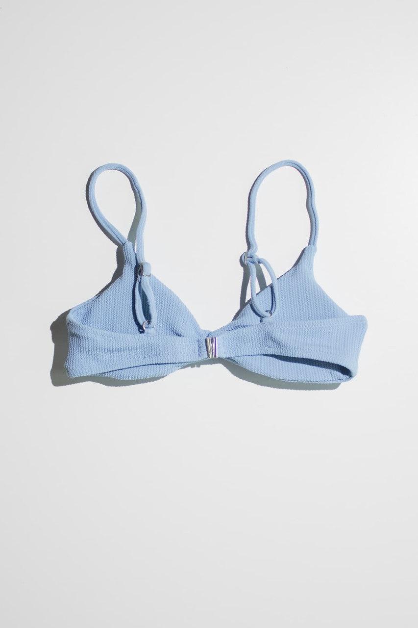 Sky Blue Twist Front Ribbed Bikini Top Product Image