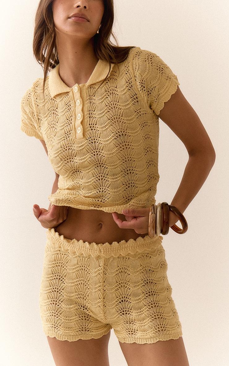 Lemon Crochet Polo Neck Top Product Image