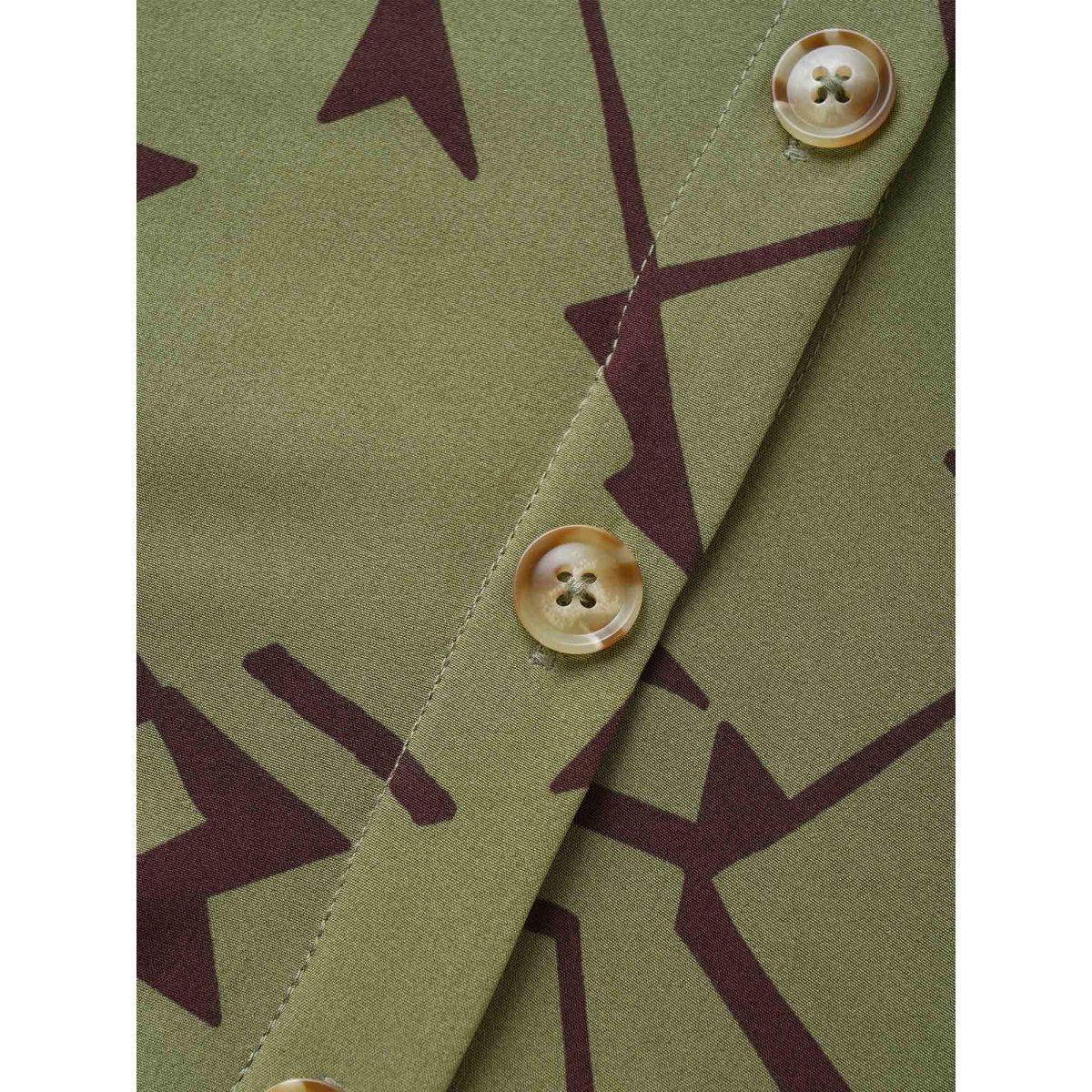 Plus Size Shirt Collar Geometric Button Up Pleated Dress Moss Women At the Office Pleated Shirt collar Short sleeve Curvy Midi Dress BloomChic 26/4X Product Image