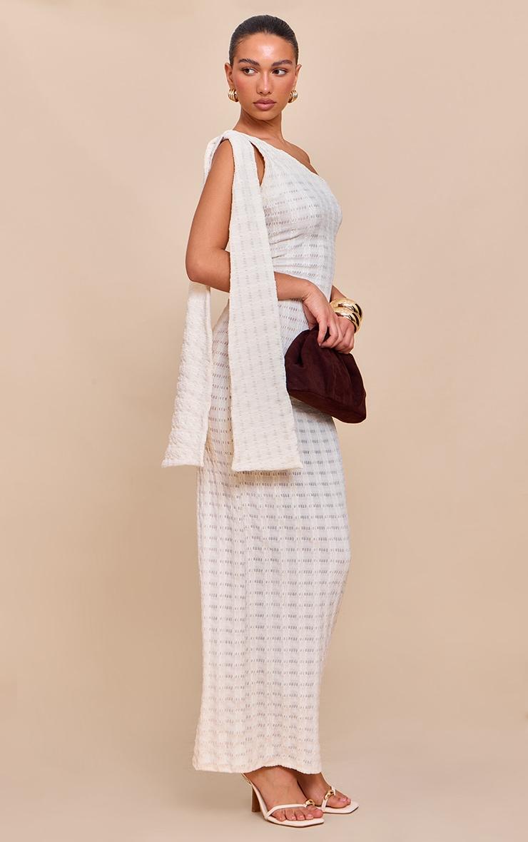 Cream Textured One Shoulder Drape Detail Maxi Dress Product Image