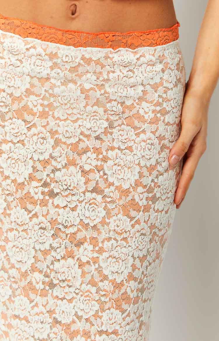 Willow Orange Contrast Lace Midi Skirt Product Image