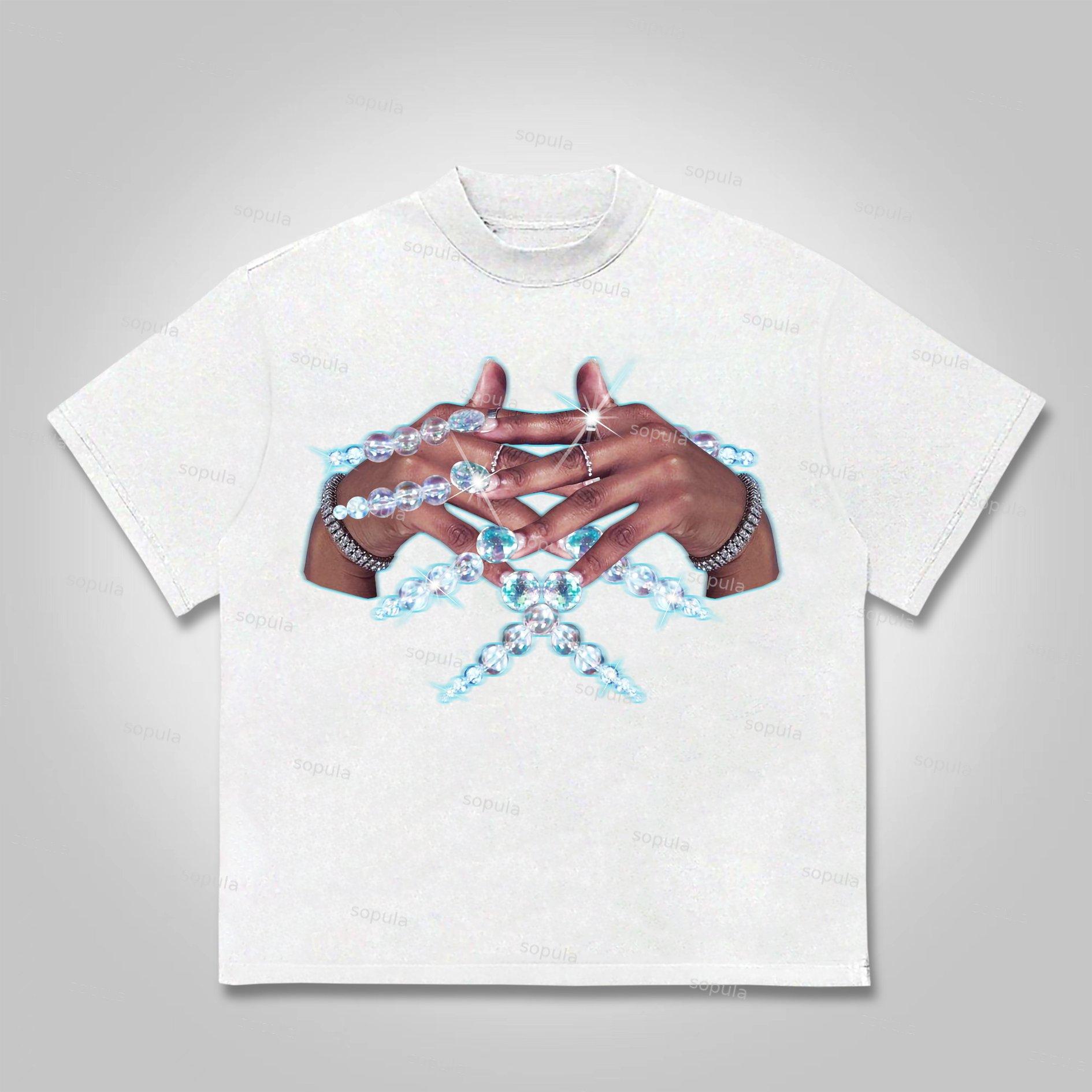 Sopula Jewelry Sparkle Finger Graphic Print Cotton T-shirt Product Image