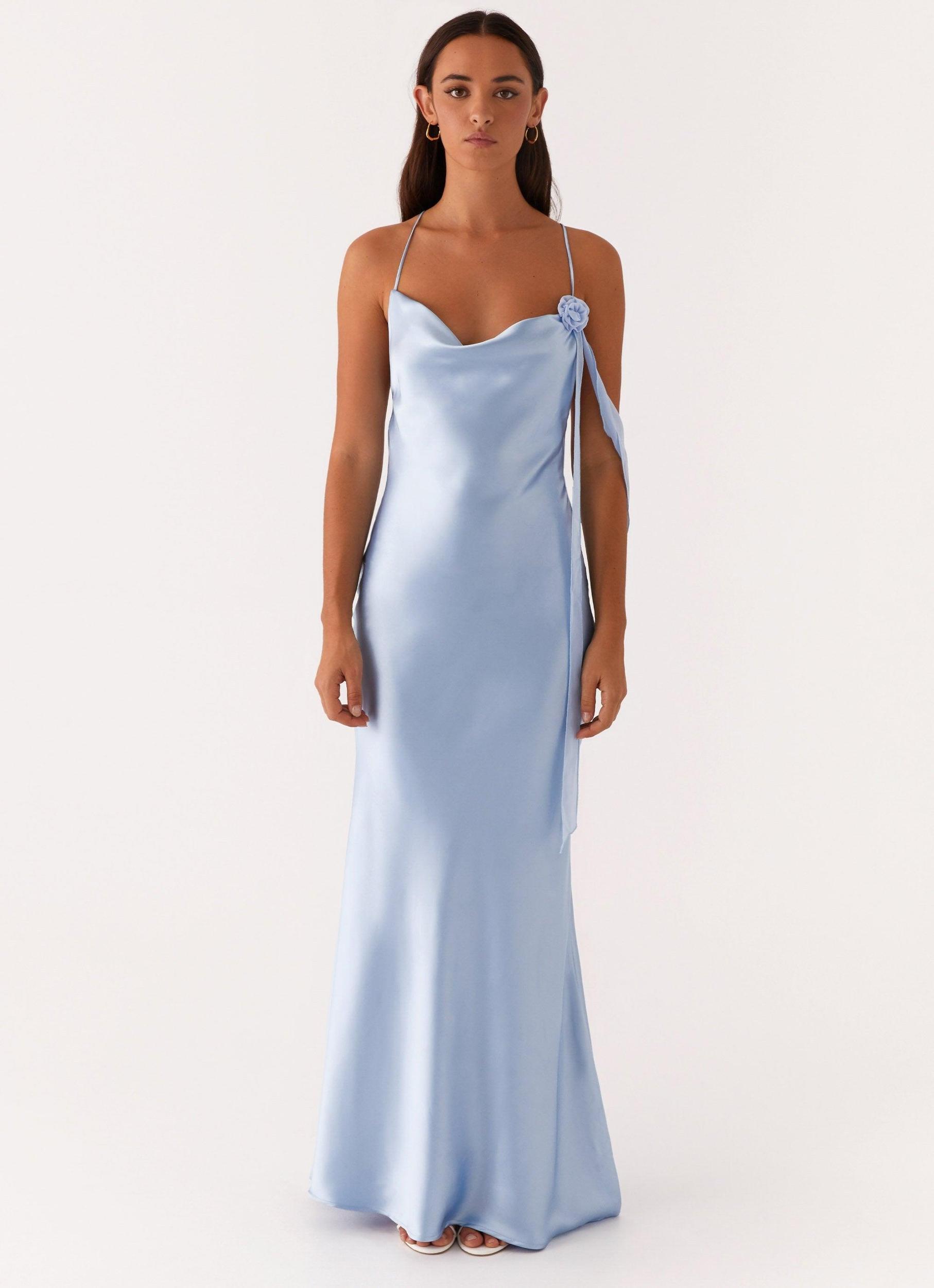 Too Sweet Satin Maxi Dress - Blue Product Image