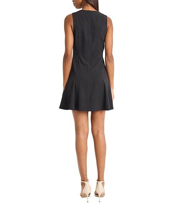 Donna Morgan V-Neck Sleeveless Button Front Woven A-Line Dress Product Image