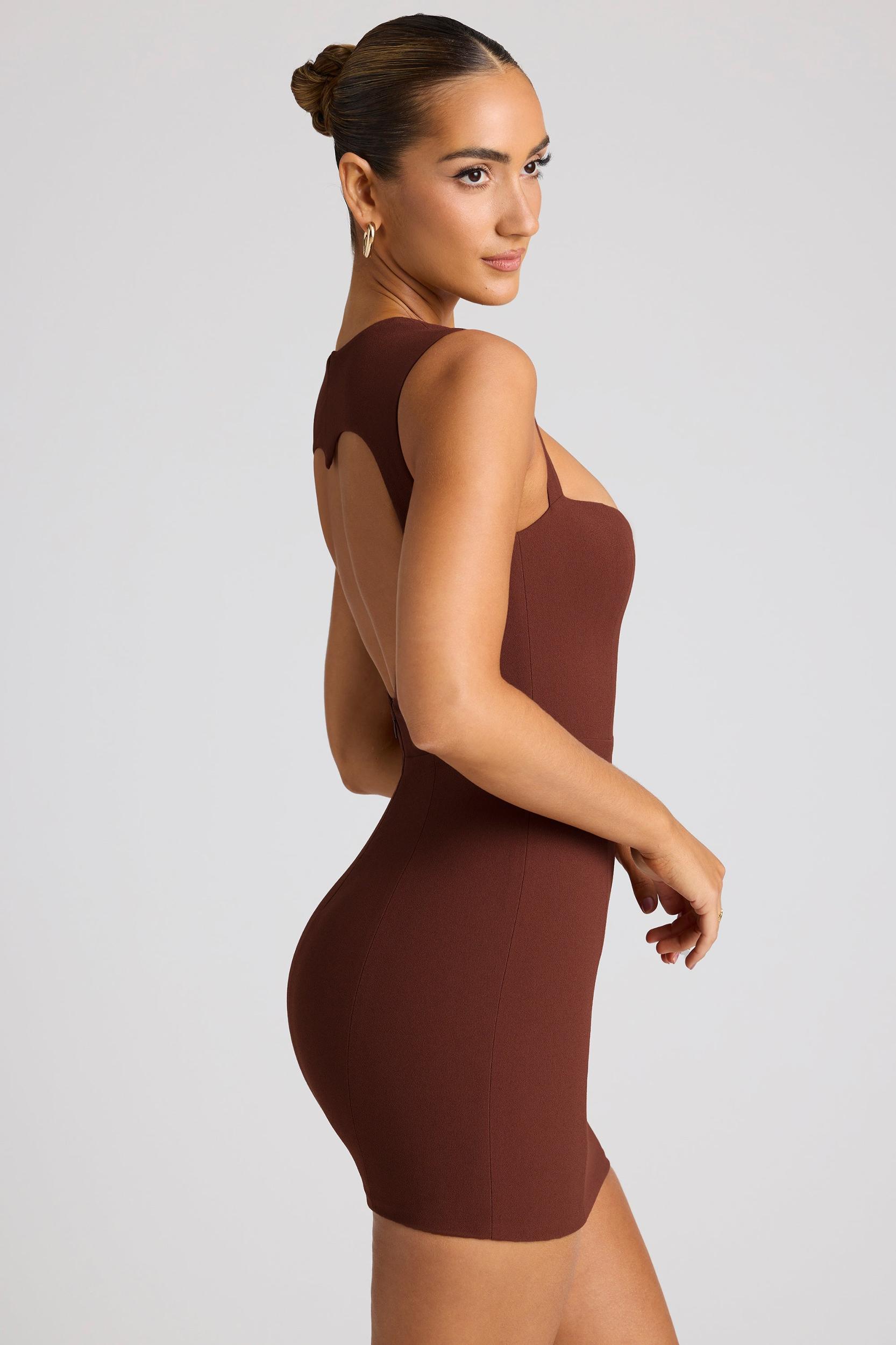 Heart Cut Out Mini Dress in Chocolate Brown Product Image
