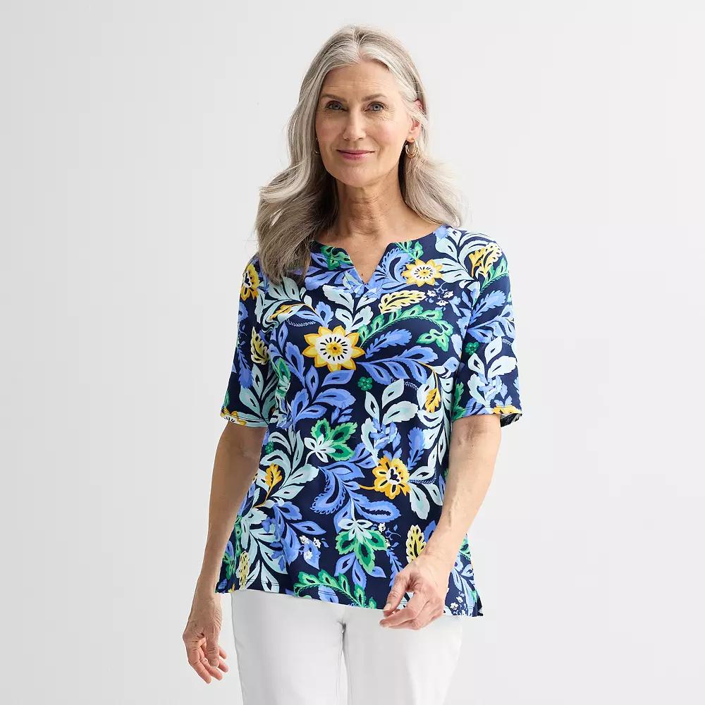 Petite Croft & Barrow® Elbow Sleeve Splitneck Top, Women's,  Product Image