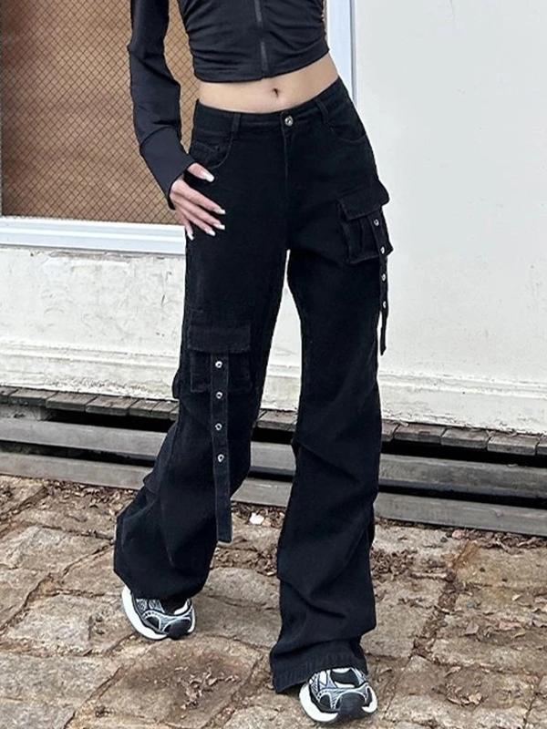 Multi Pocket Eyelet Design Cargo Jeans Product Image