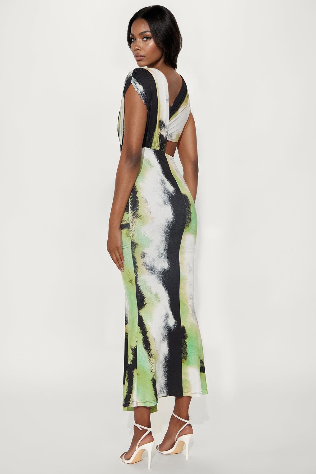 Aria Printed Cut Out Maxi Dress - Green/combo Female Product Image