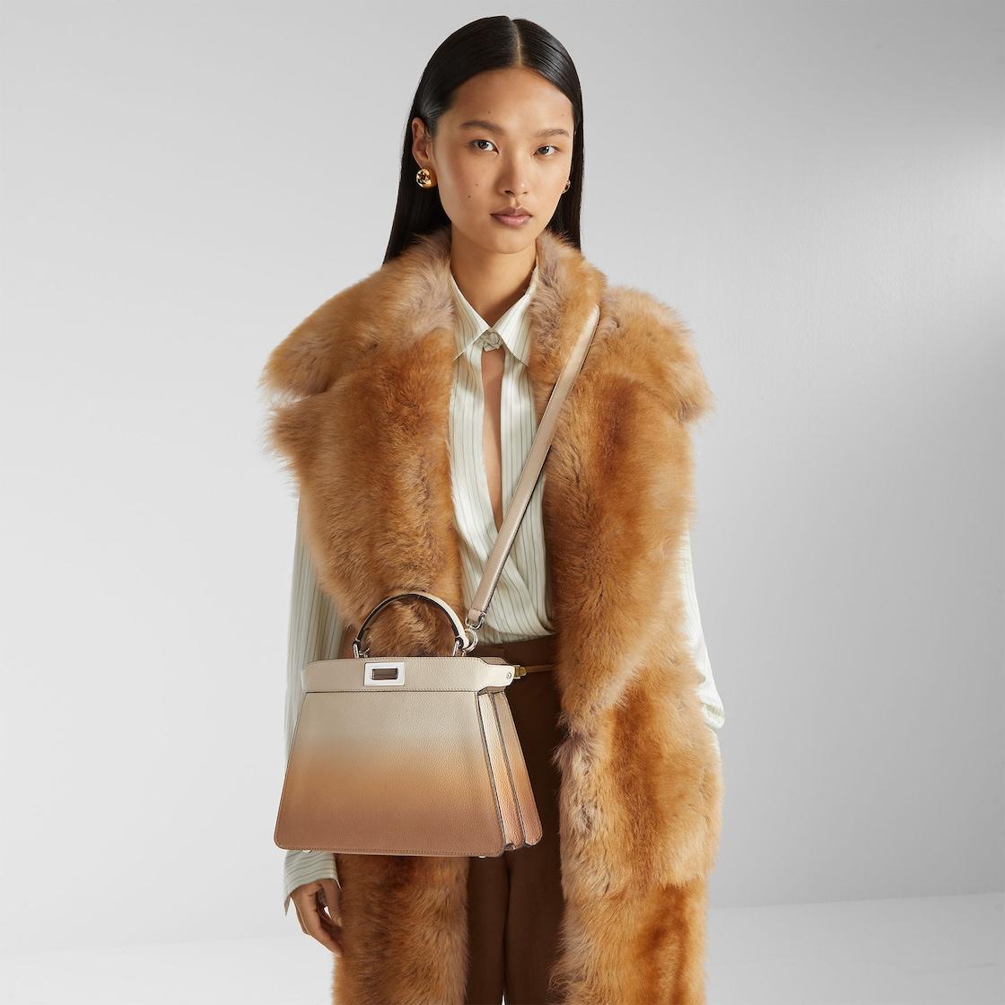 Peekaboo ISeeU SmallCamelia and beige gradient effect leather bag Product Image