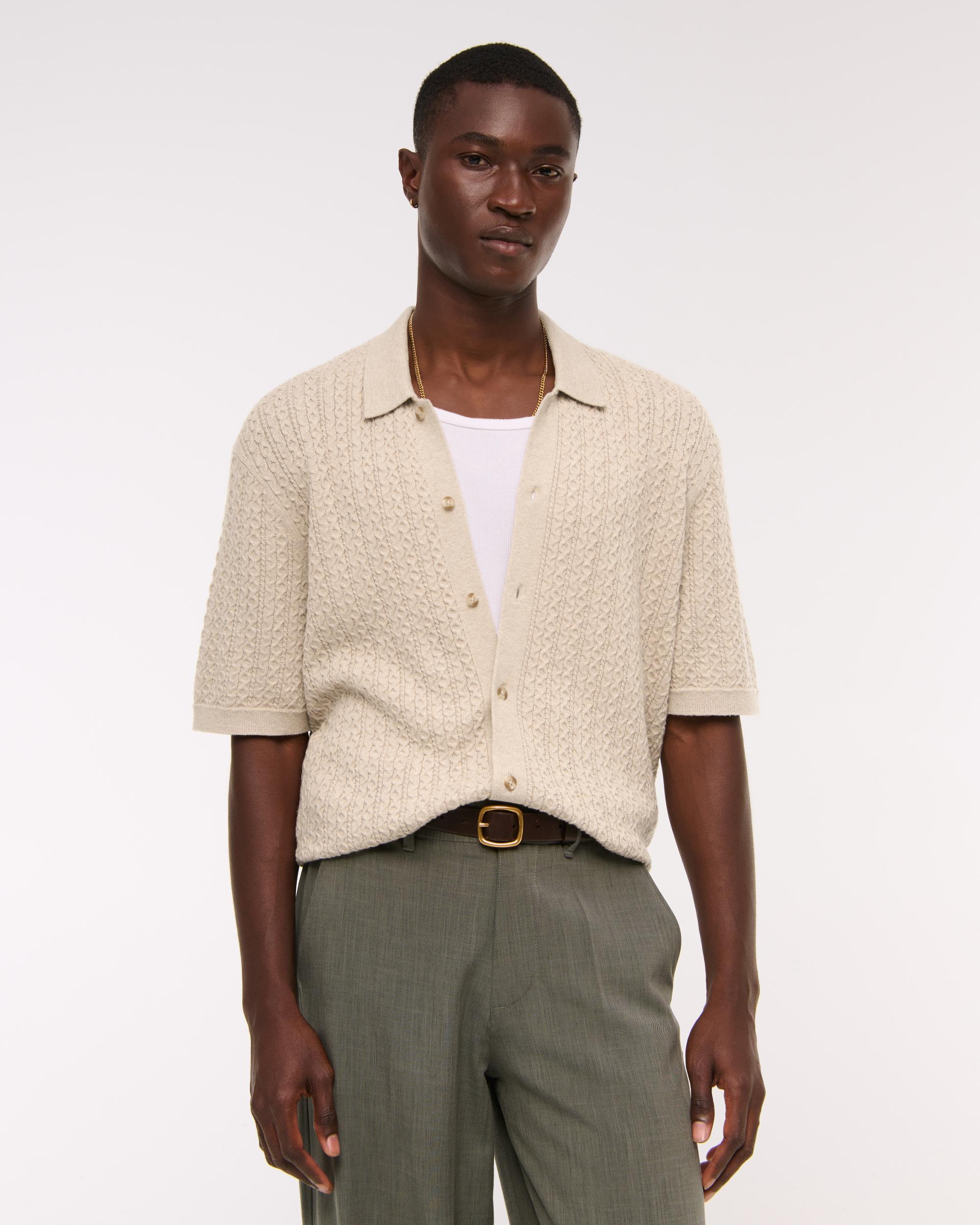 Cable Button-Through Sweater Polo Product Image