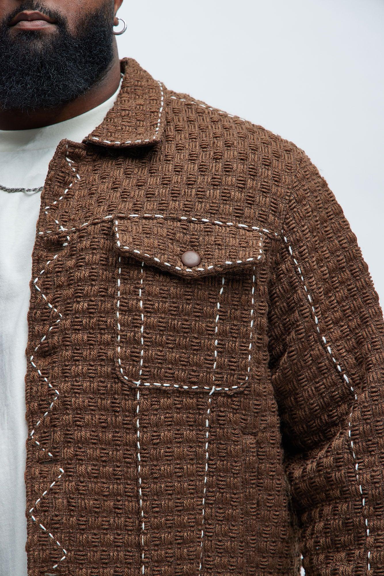 Beverly Tweed Contrasting Stitch Trucker Jacket - Brown Product Image
