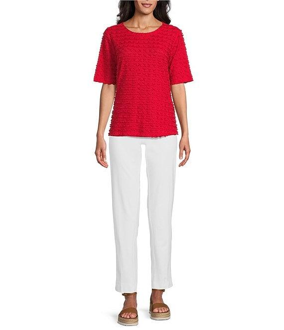 Multiples Petite Size Scoop Neck Elbow Sleeve Wave Knit Fitted Top Product Image