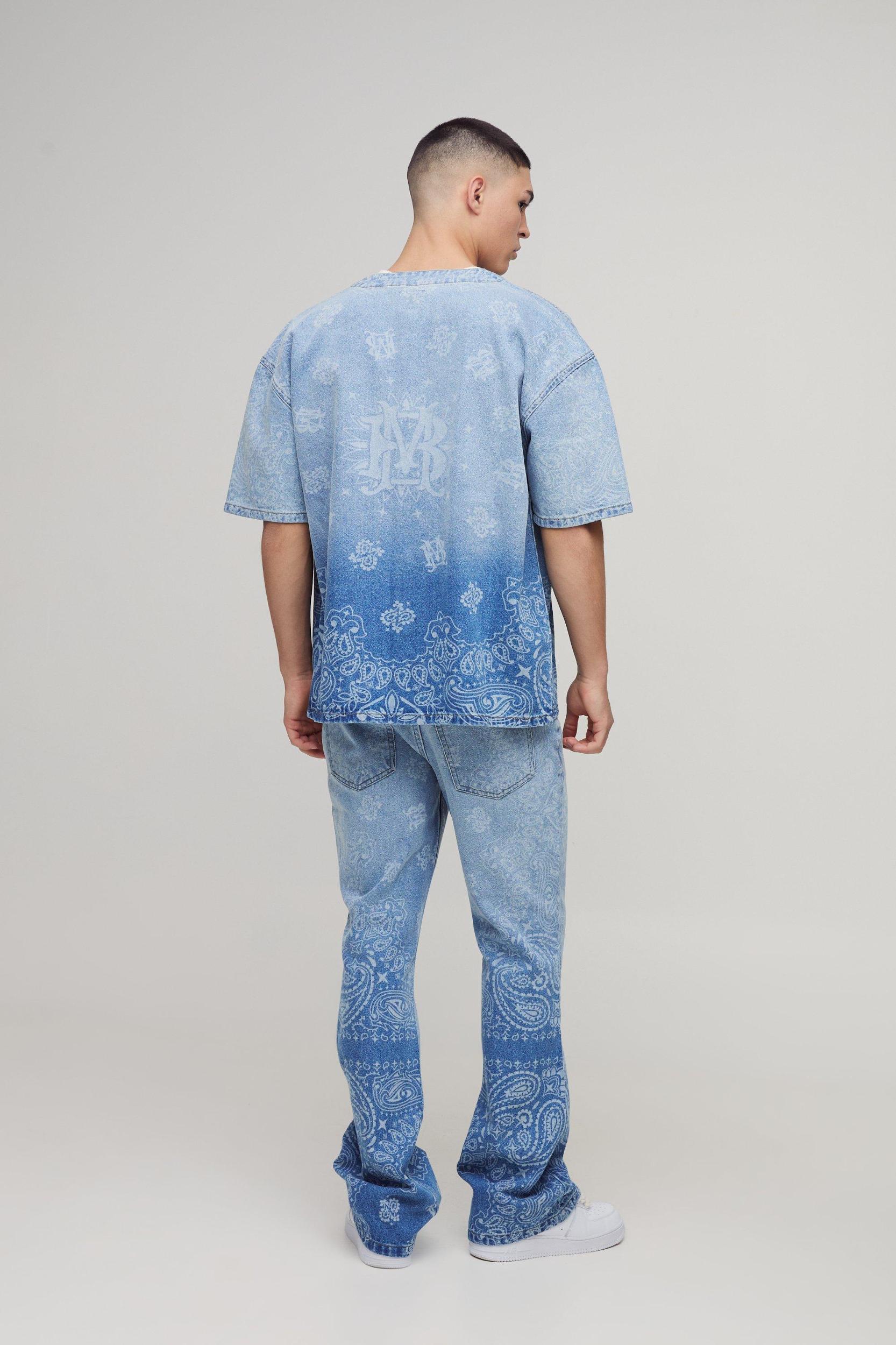 Slim Flared Bandana Laser Print Jeans | boohooMAN USA Product Image