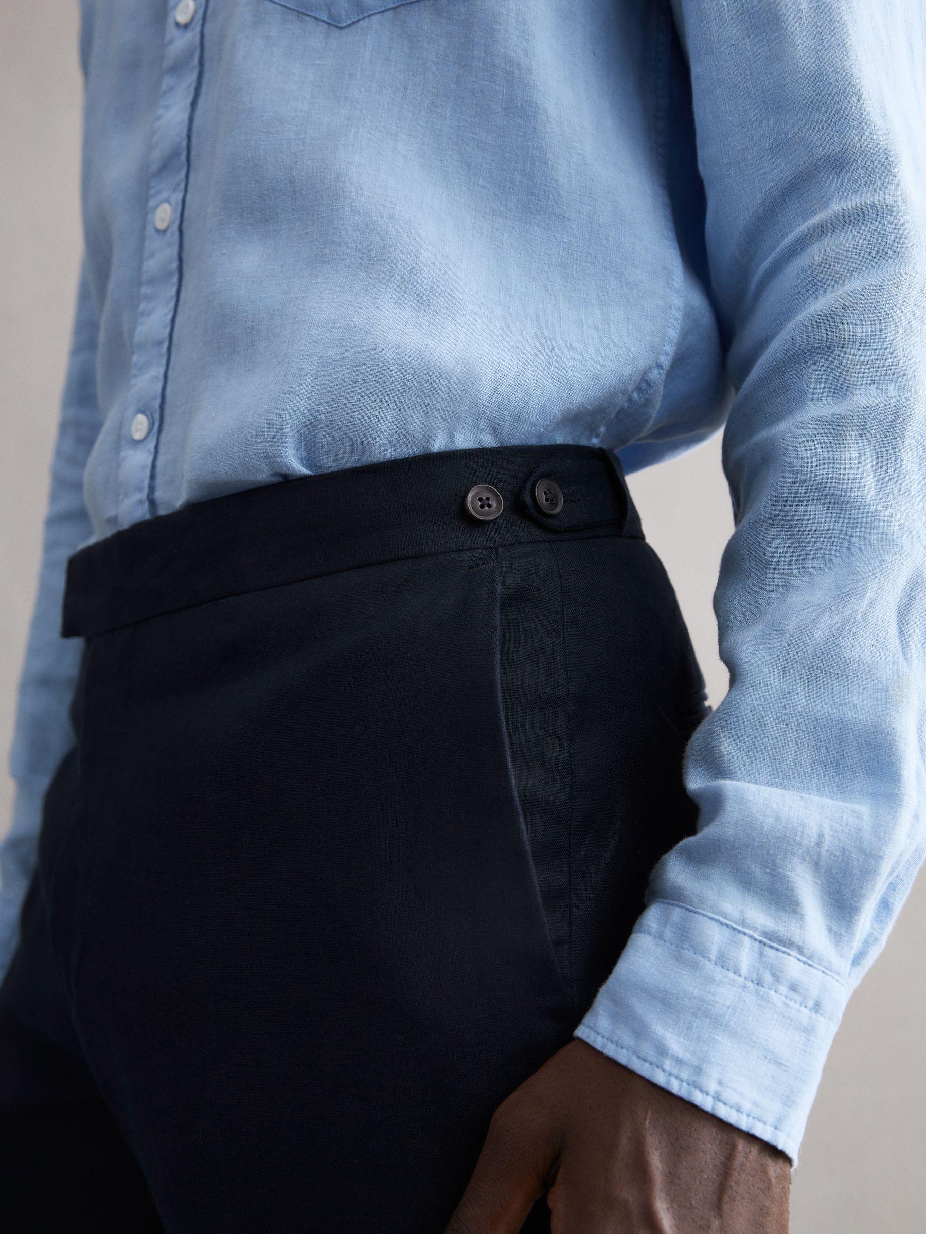 Slim Fit Linen Trousers in Navy Product Image