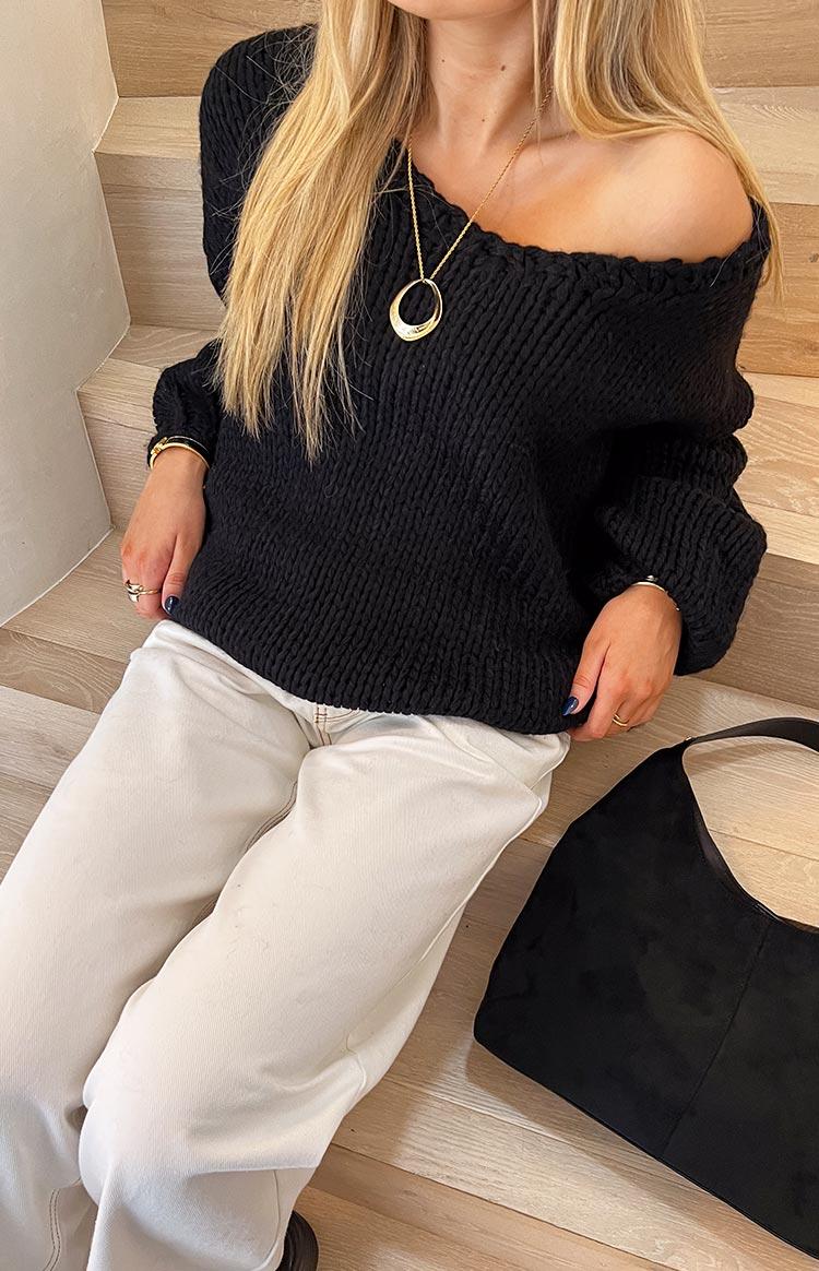 Delvey Black Chunky Knit Sweater Product Image