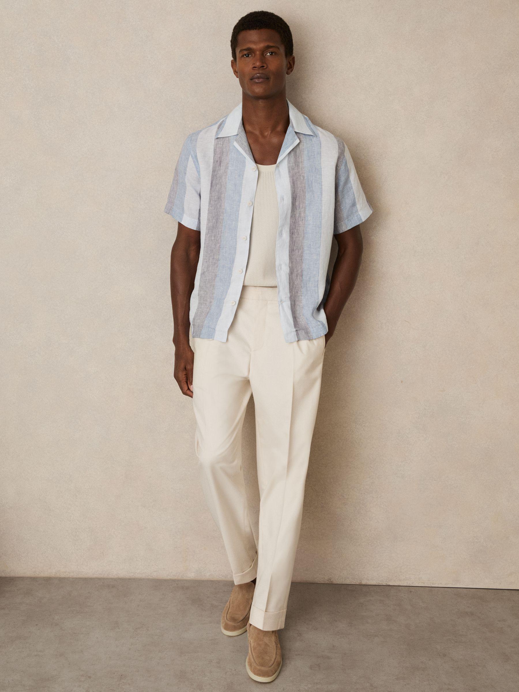 Stripe Cuban Collar Shirt in Wide Stripe Blue Multi Product Image