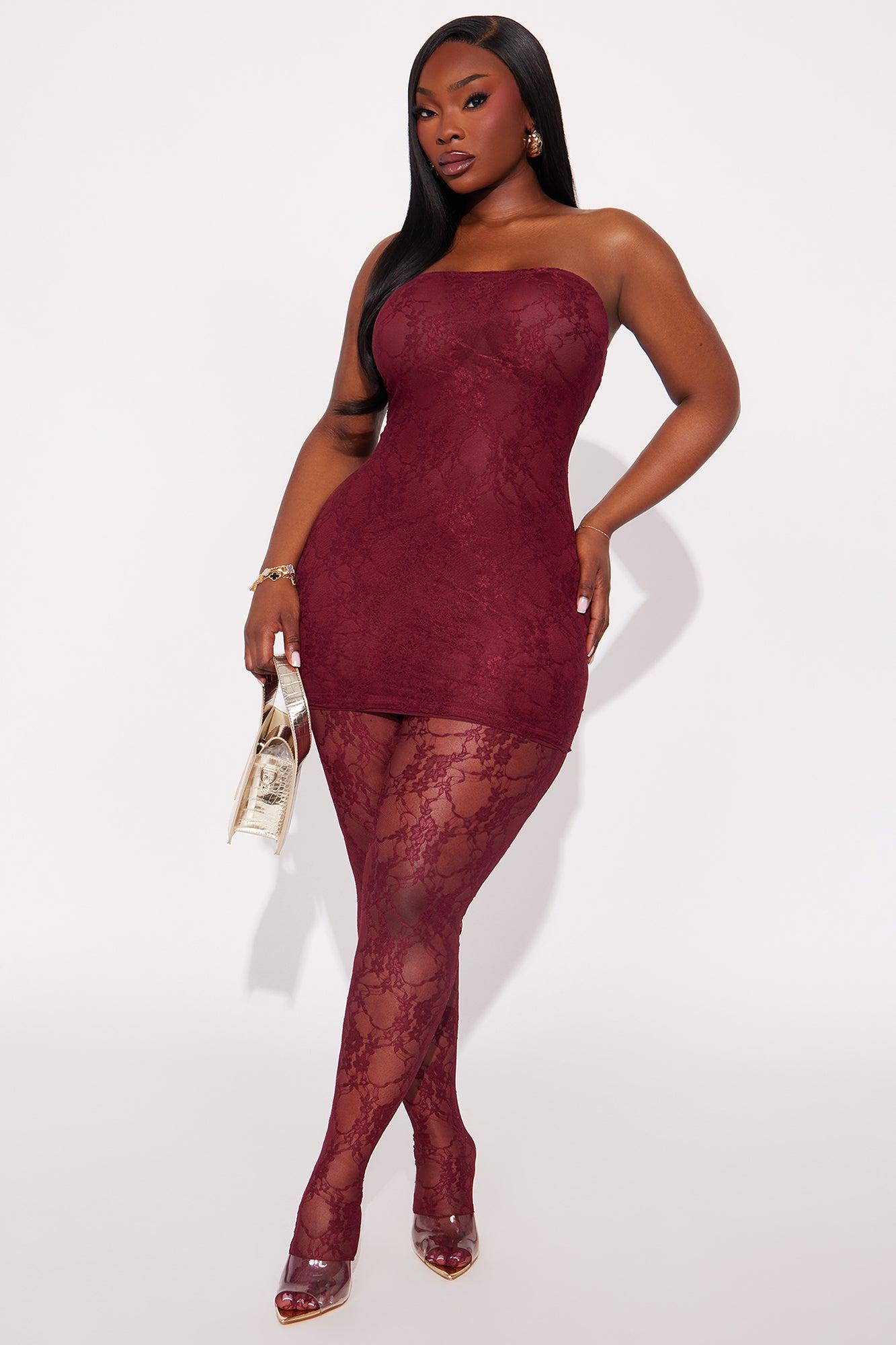 So Lovely Lace Micro Mini Dress Set - Burgundy Product Image