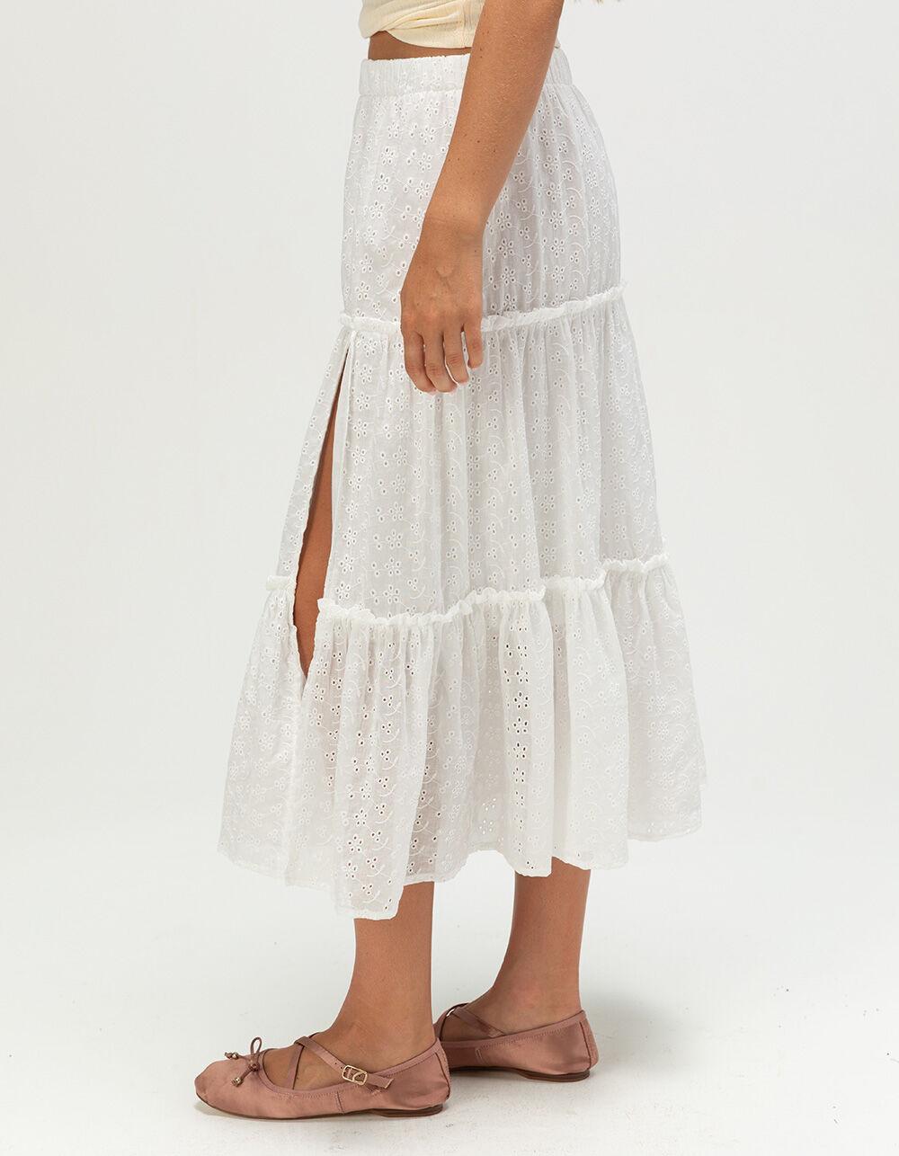 NECTAR CLOTHING Womens Eyelet Midi Skirt - WHITE Product Image