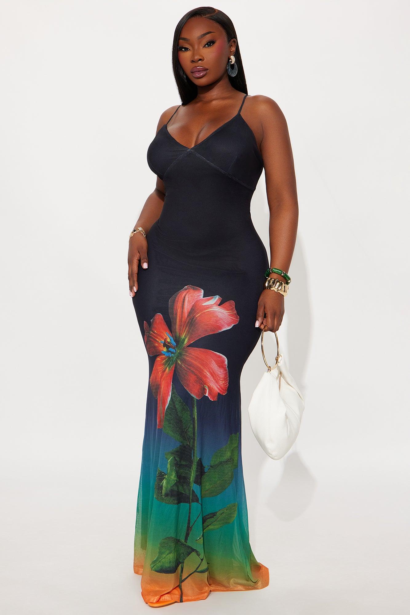 Melanie Floral Mesh Maxi Dress - Black/combo Female Product Image