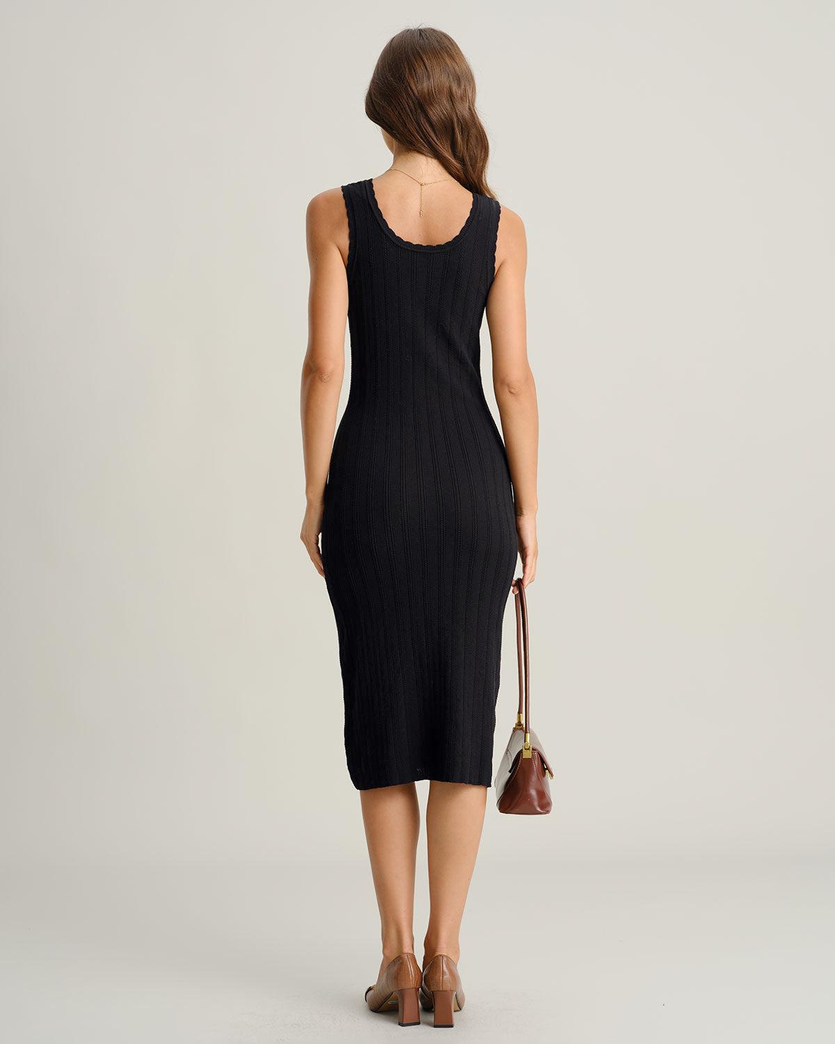 Black U Neck Bodycon Sleeveless Sweater Dress Product Image