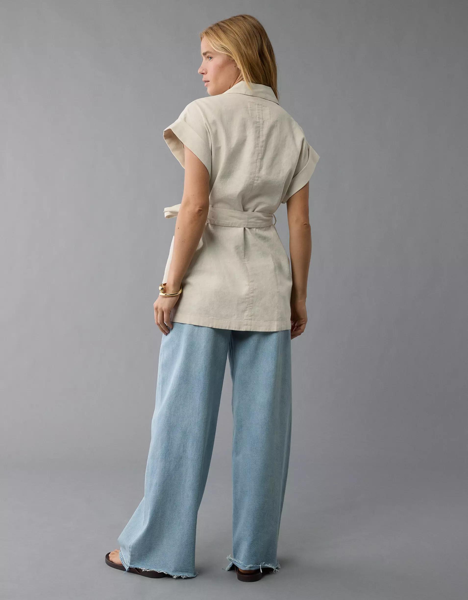 AE Linen-Blend Tie Waist Vest Product Image