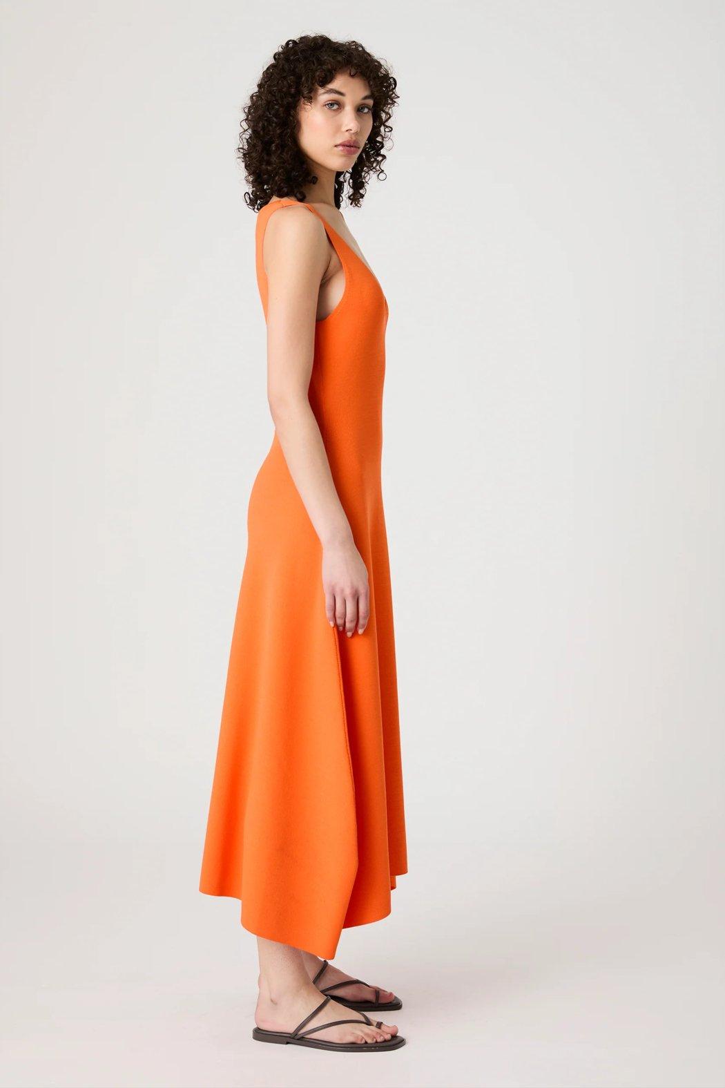 Fit & Flare Knit Midi Dress- Miami Orange Product Image