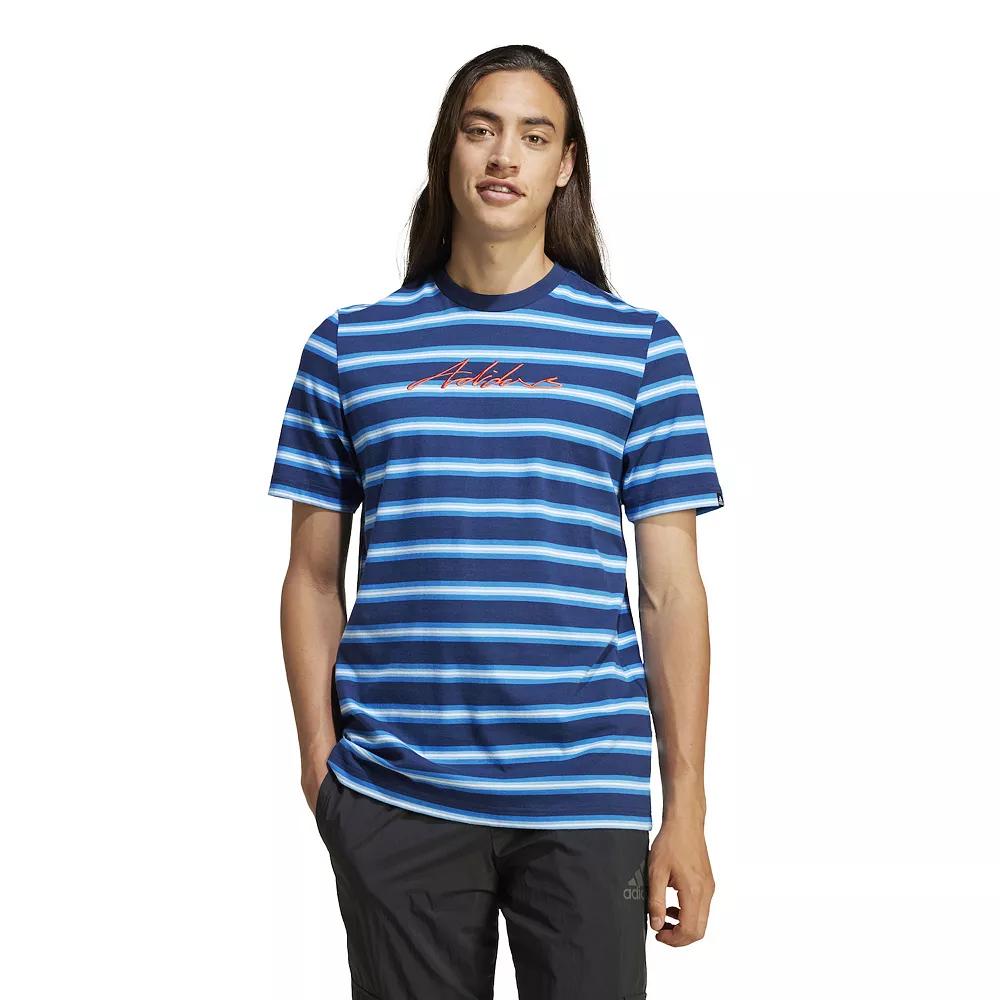 Men's adidas Graphic Stripe Pack Sportswear Tee, Size: Large, Multi Navy Blue 2 Product Image
