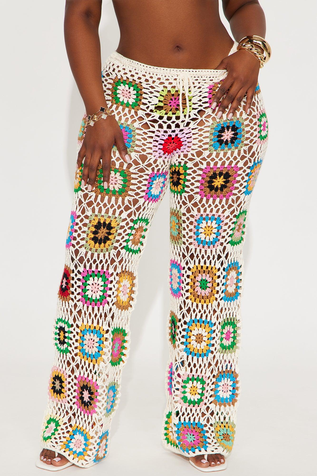 Thriving In The Sun Crochet Wide Leg Pant - Cream/combo Female Product Image