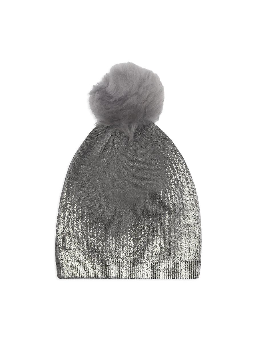 Womens Metallic Knit Hat with Toscana Lamb Pompom Product Image