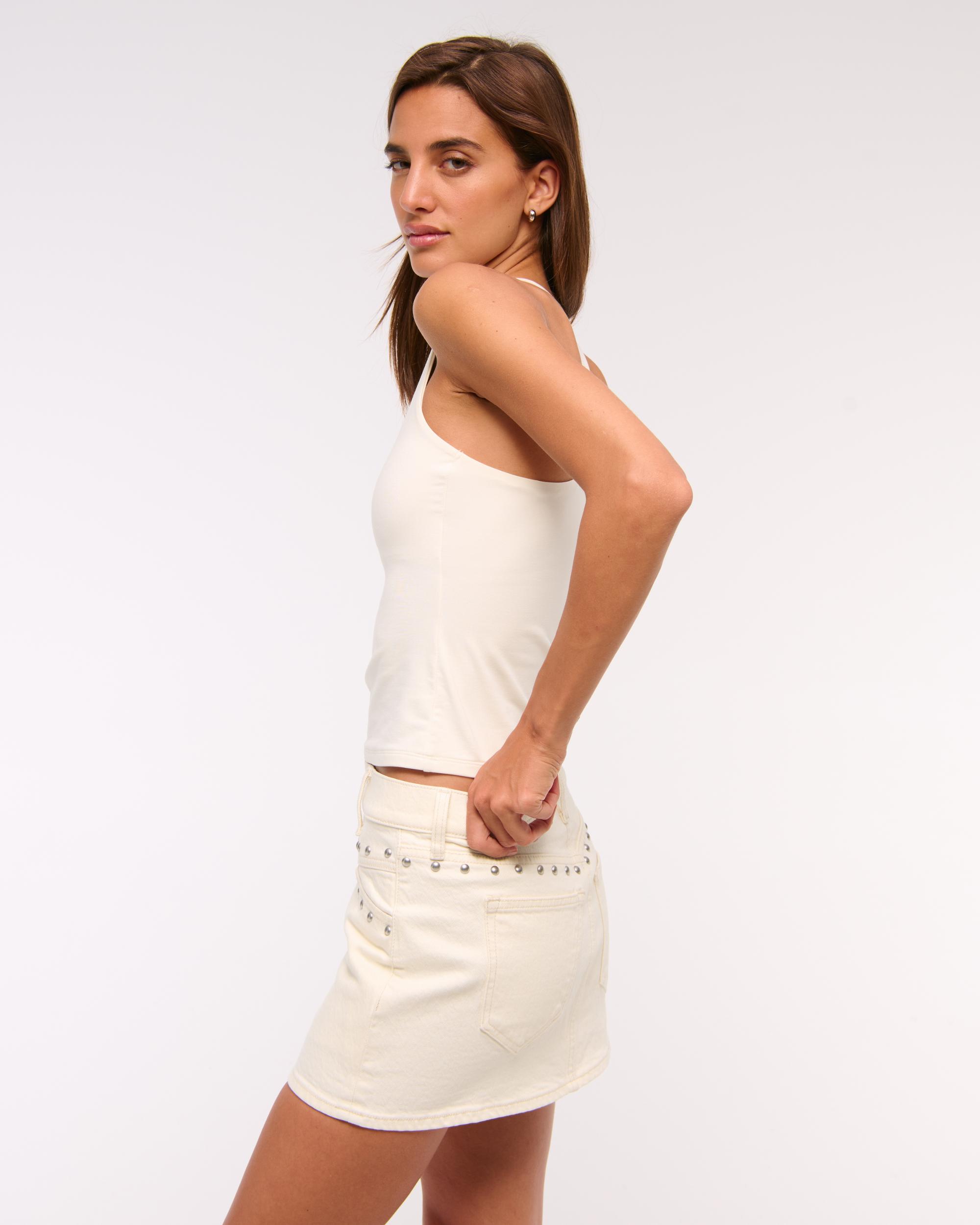 Mid Rise Denim Studded Mini Skirt Product Image