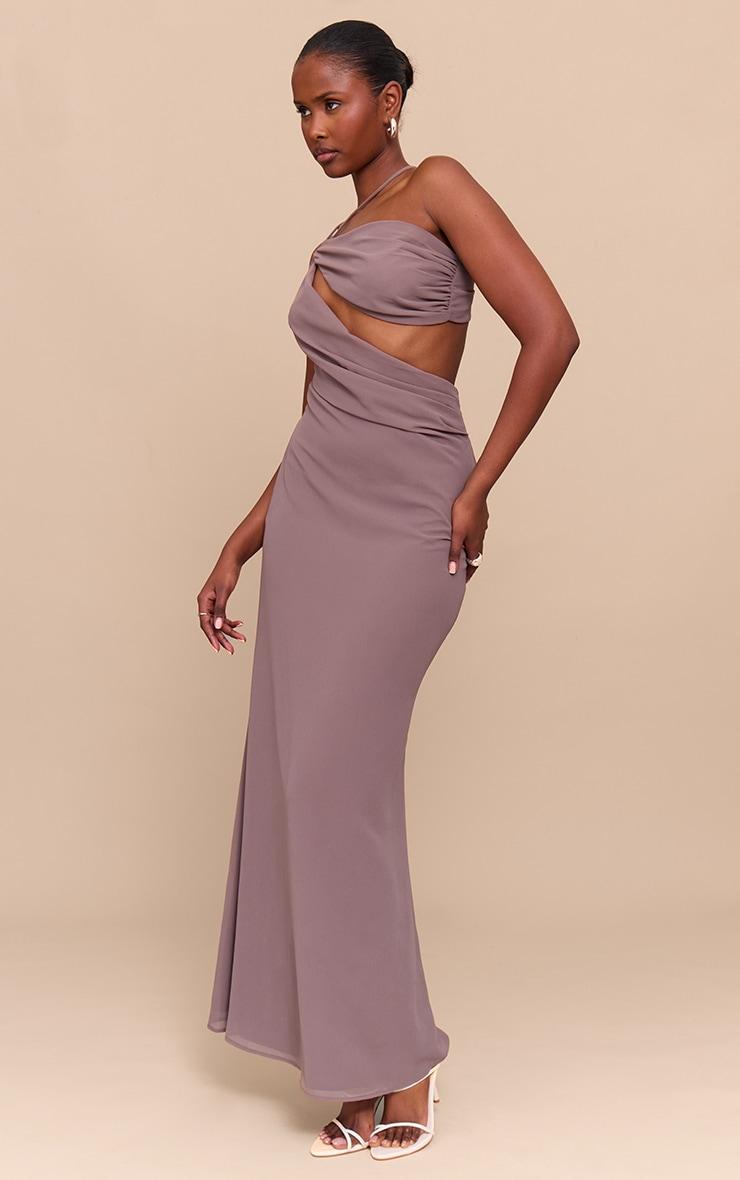 Mushroom Chiffon Cut Out Draped Maxi Dress Product Image