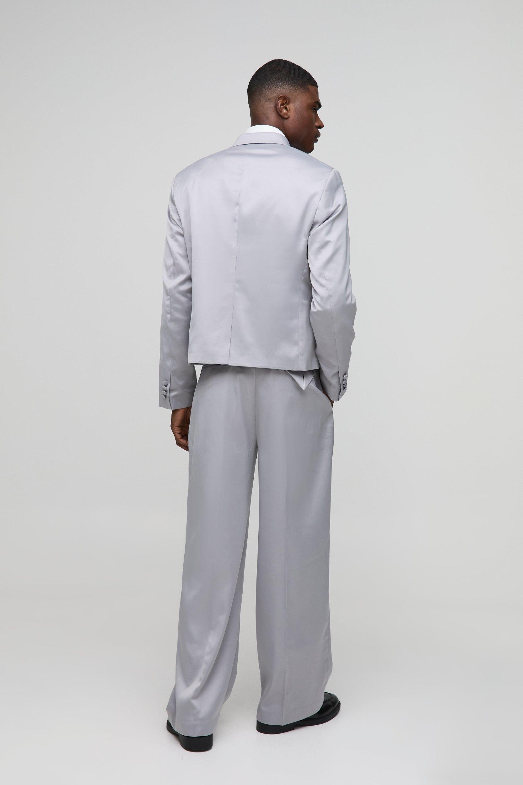 Wide Leg Pleat Front Satin Tailored Pants | boohooMAN USA Product Image