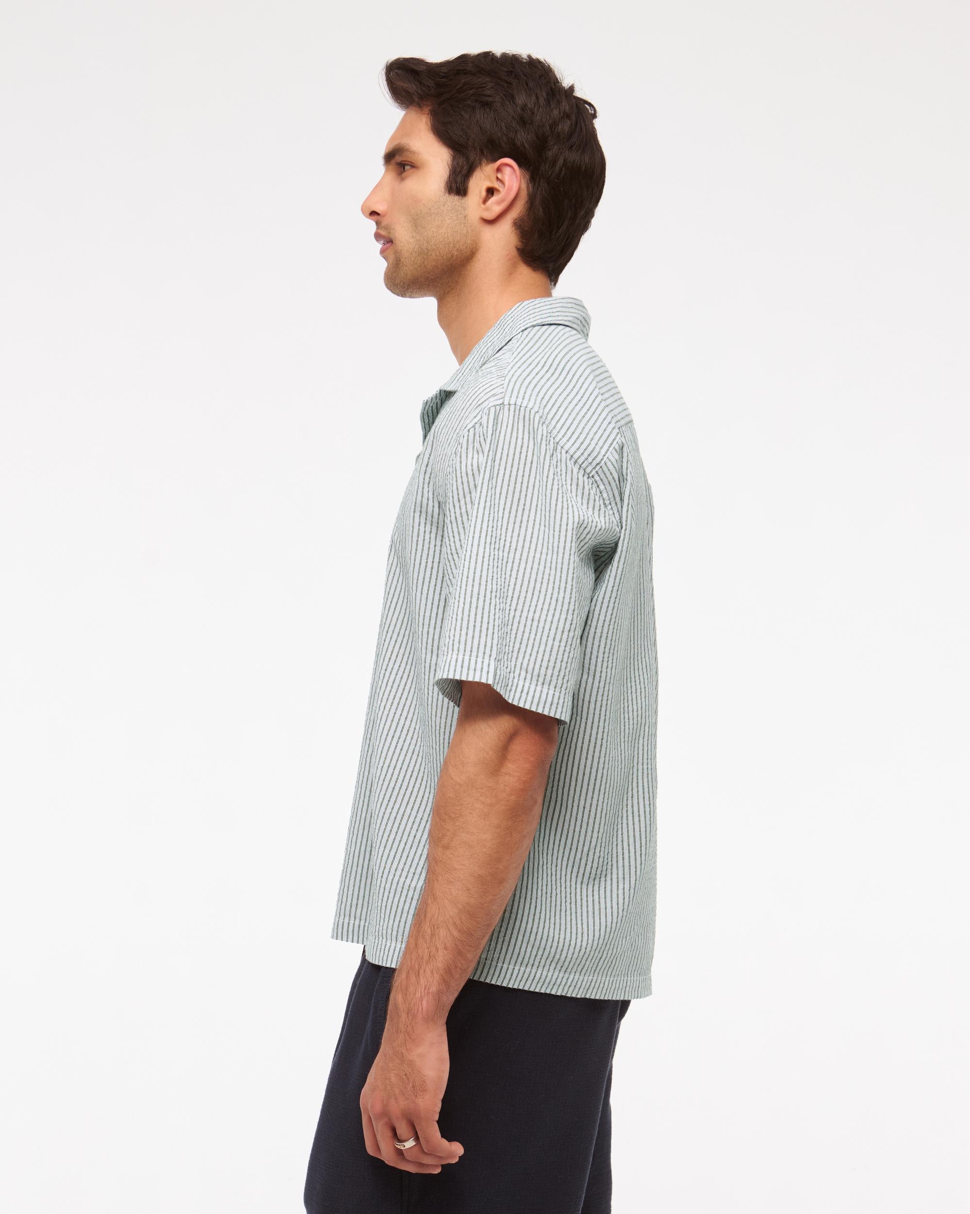 Camp Collar Cropped Seersucker Shirt Product Image
