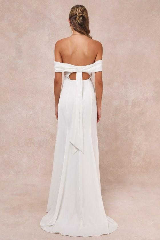 Dose of Love Ivory Satin Off-the-Shoulder Mermaid Maxi Dress Product Image