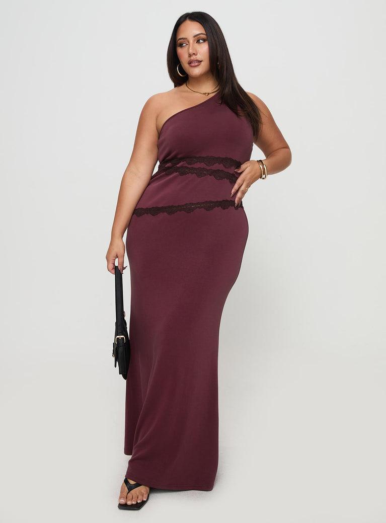 Ultraviolet One Shoulder Lace Maxi Dress Wine Curve Product Image