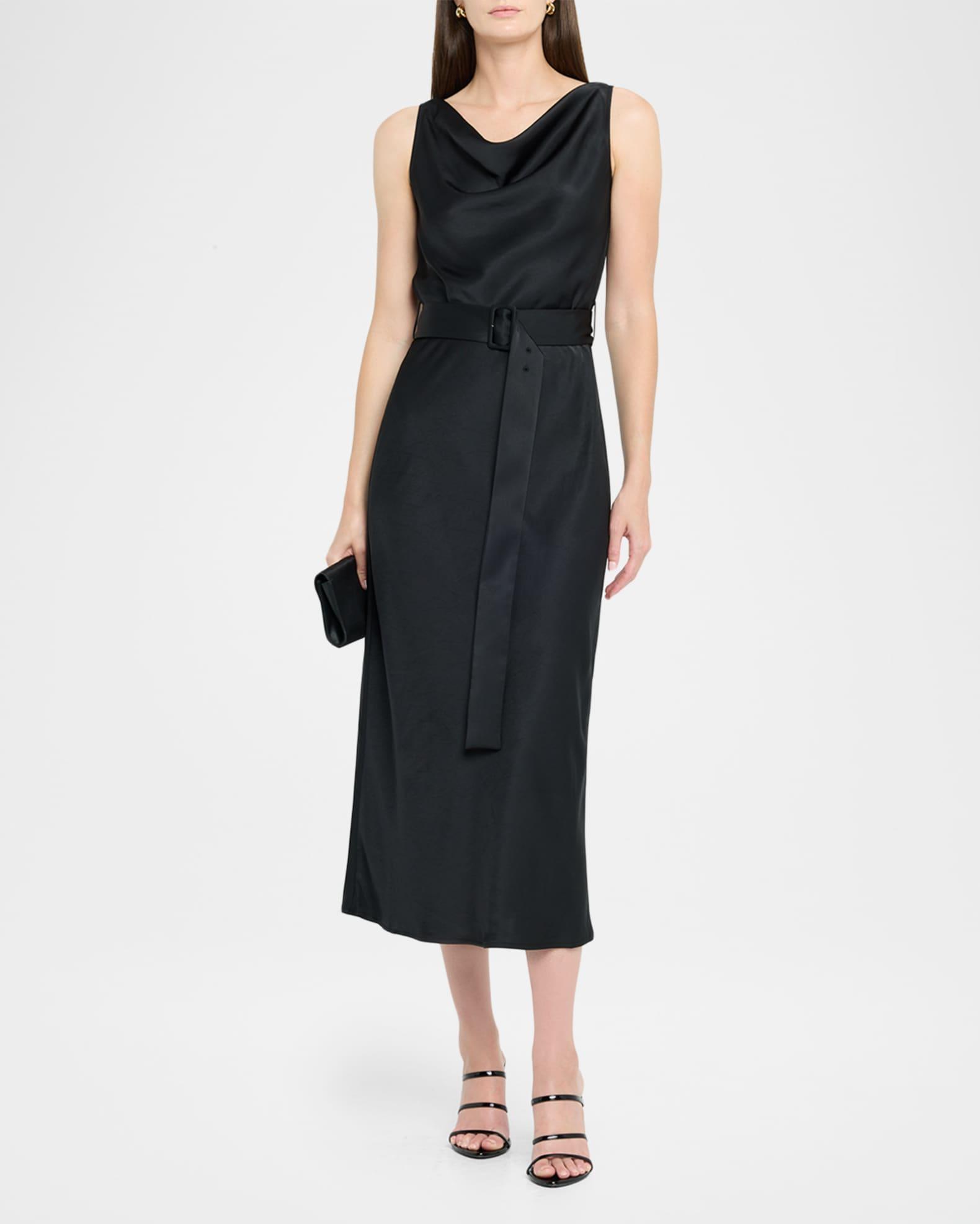 Lightweight Satin Belted Midi Dress Product Image