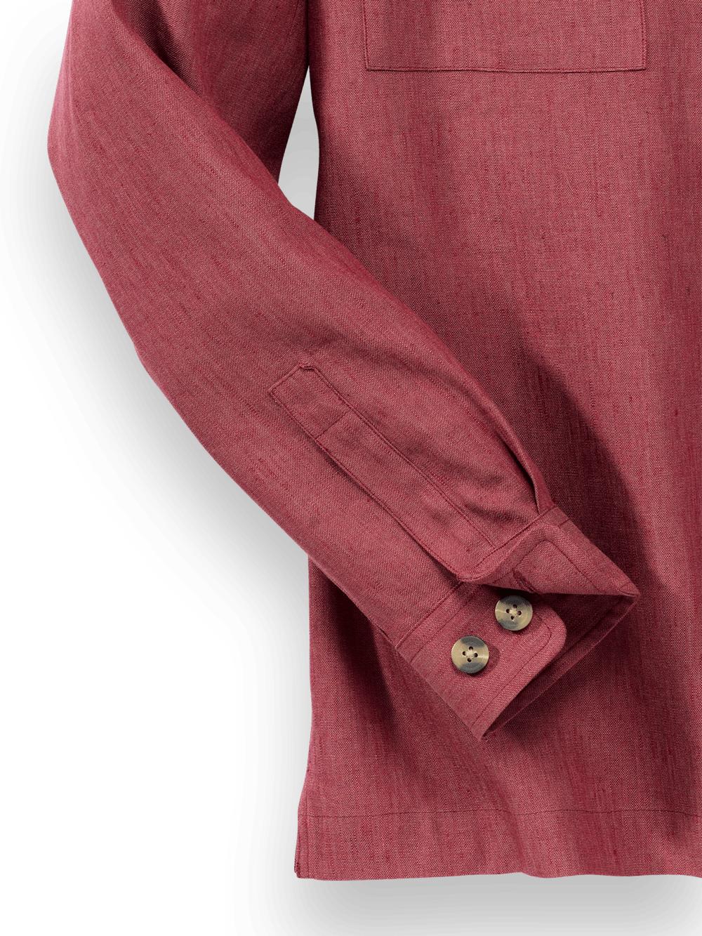 Linen Blend Solid Overshirt - Burgundy Product Image