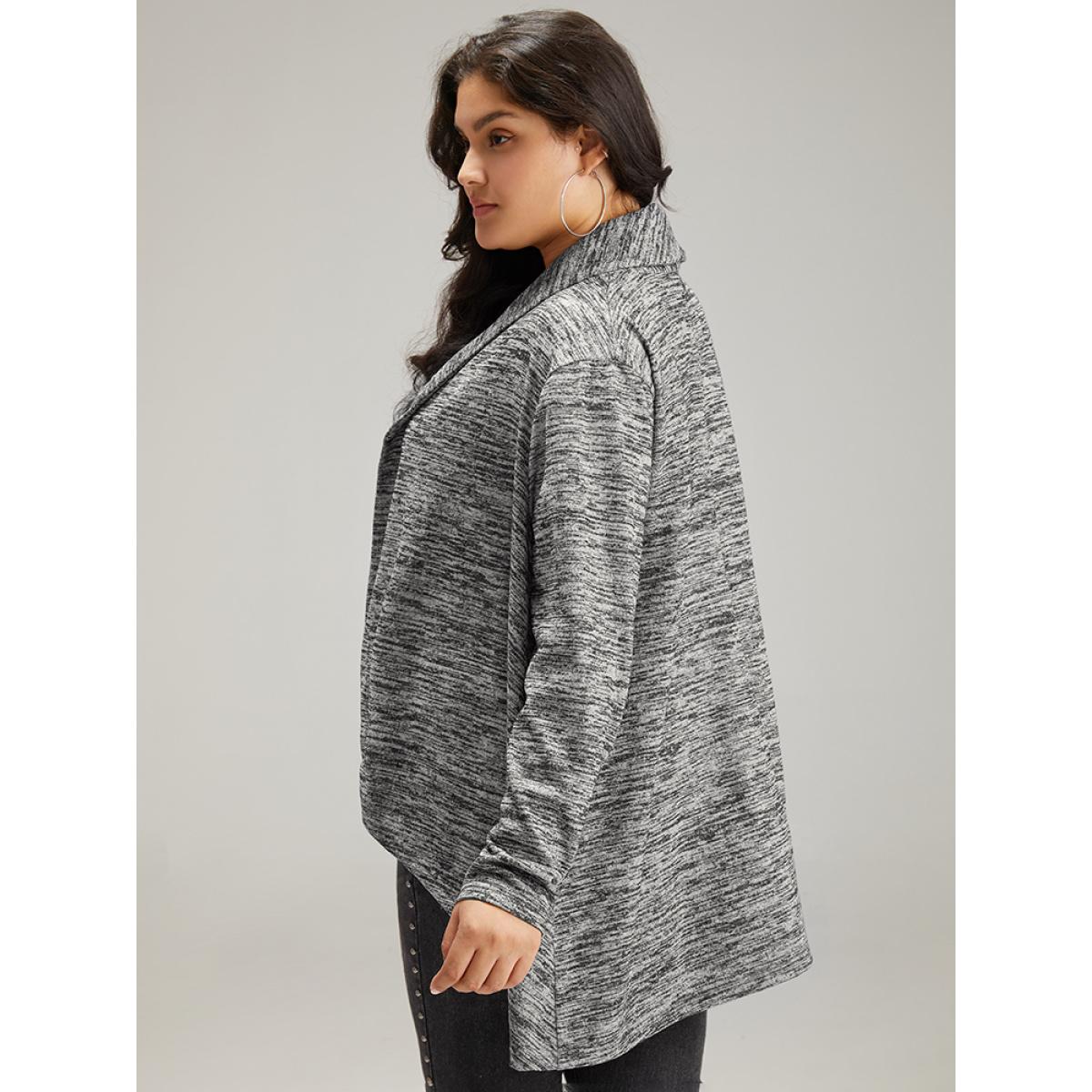 Plus Size Supersoft Essentials Solid Heather Asymmetrical Hem Kimono Women Gray Casual Texture Dailywear Kimonos BloomChic 30/6X Product Image