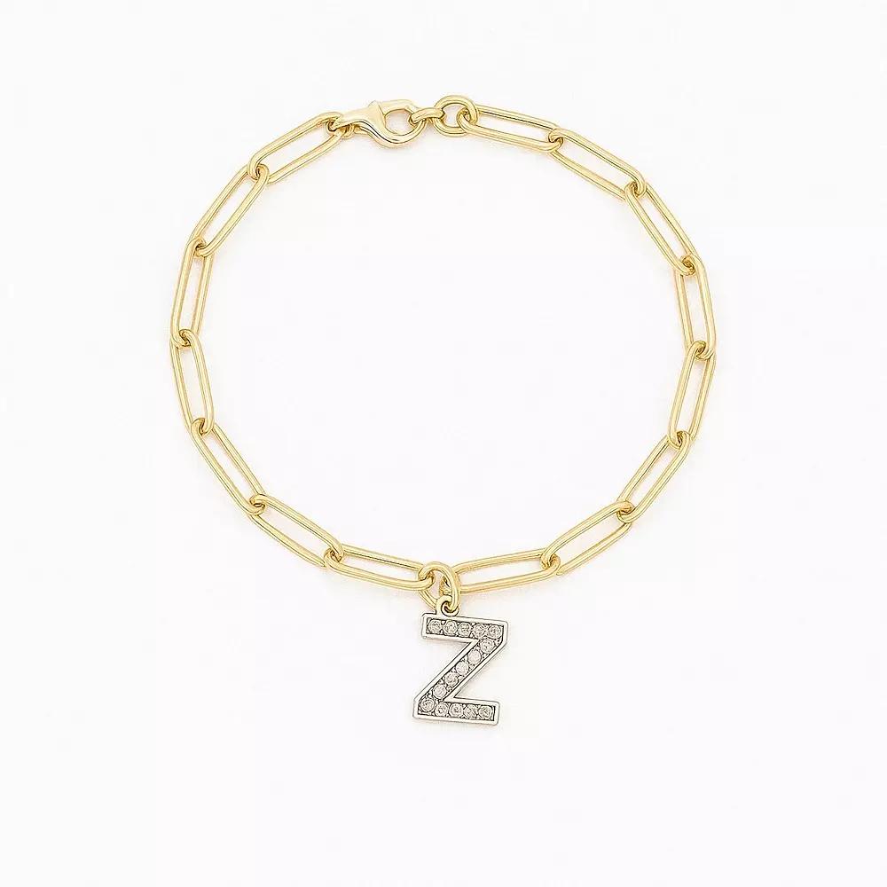 Meshmerise 18K Gold Over Silver Diamond Inital Bracelet, Women's, Size: 6-7" ADJ, Gold Tone Z Product Image