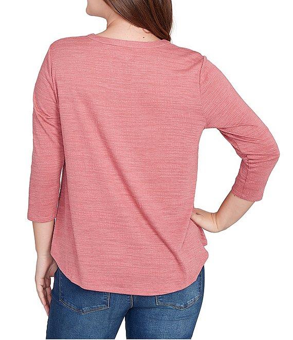 Ruby Rd. Textured Knit Split V-Neck 3/4 Sleeve Top Product Image